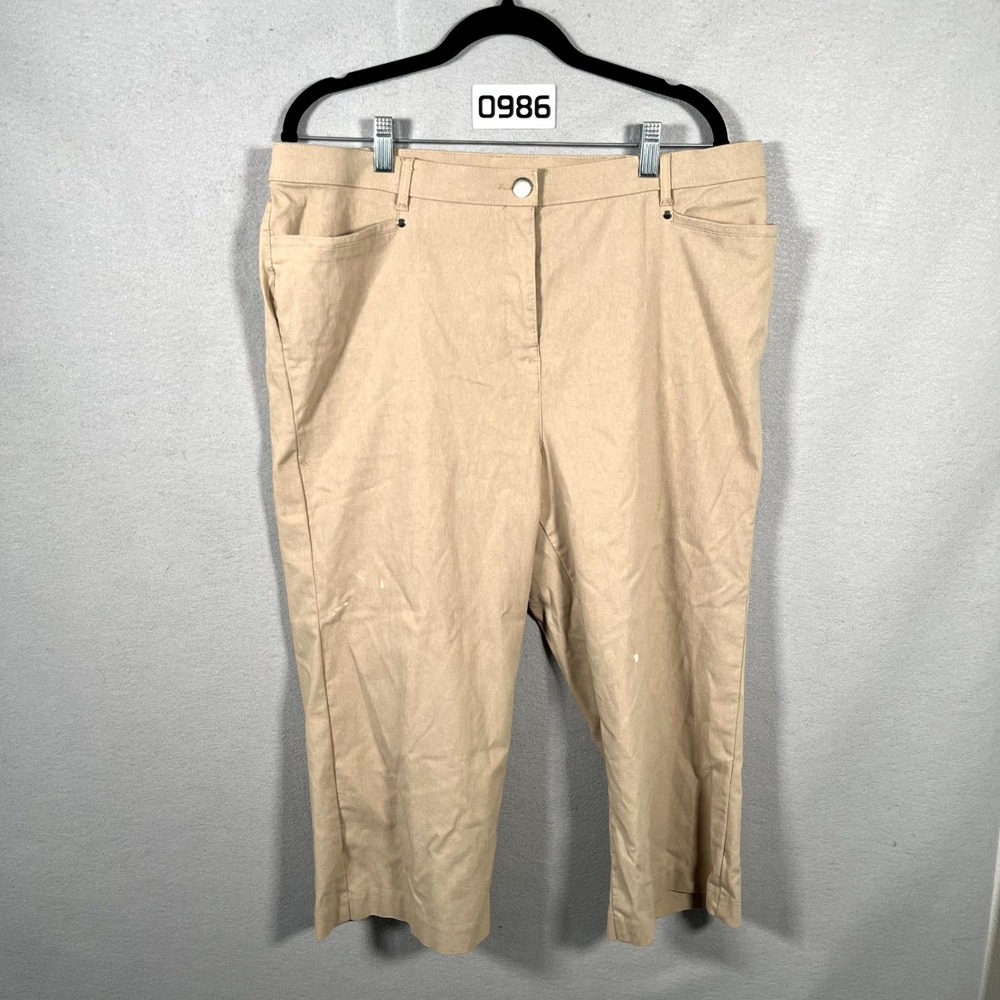 Allison Daley Capri Pants Womens 18 Khaki Rayon Stretch Elastic Back-Flaws